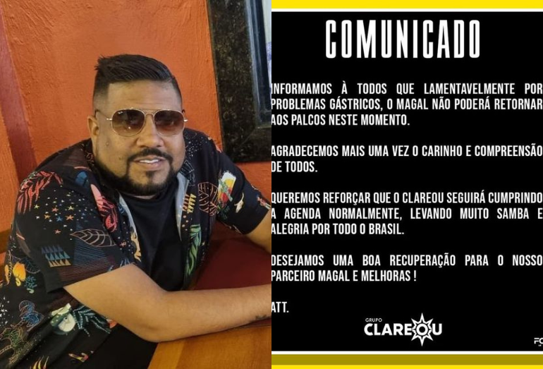 Grupo Clareou anuncia adiamento da volta de Magal aos palcos: “Problemas gástricos”