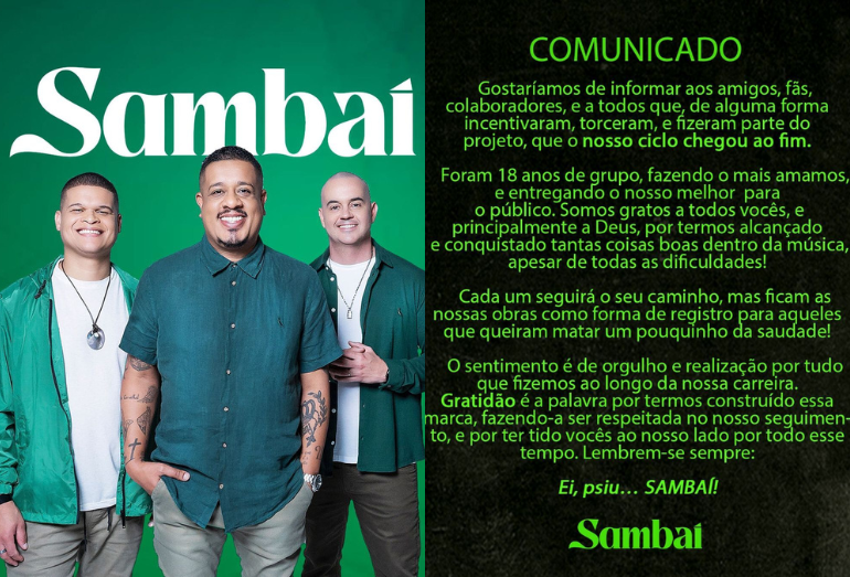 Sambaí anuncia fim do grupo após 18 anos: “Cada um seguirá o seu caminho”